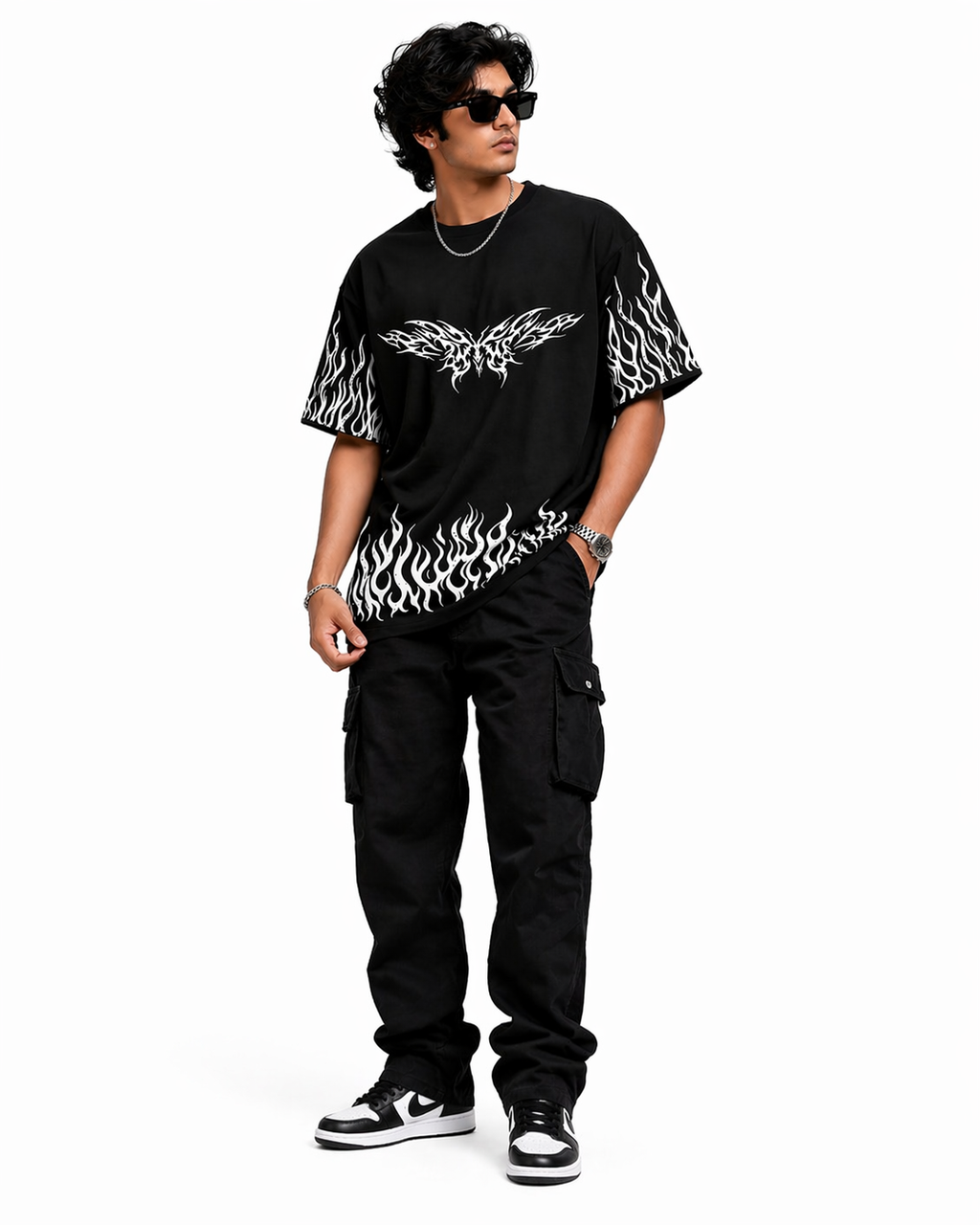 Flame butterfly Oversized unisex T-Shirt- Black