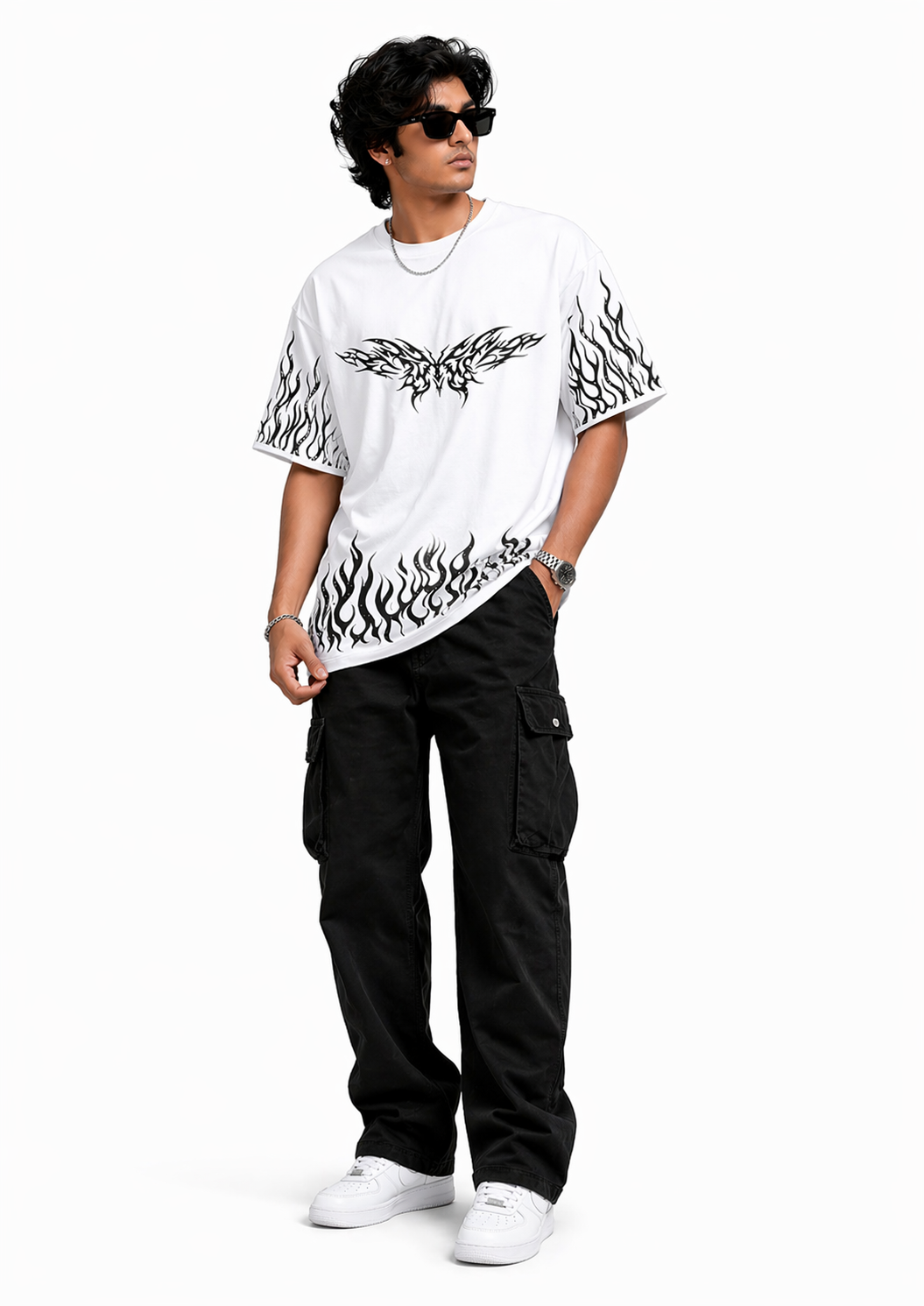 Flame butterfly Oversized unisex T-Shirt- White