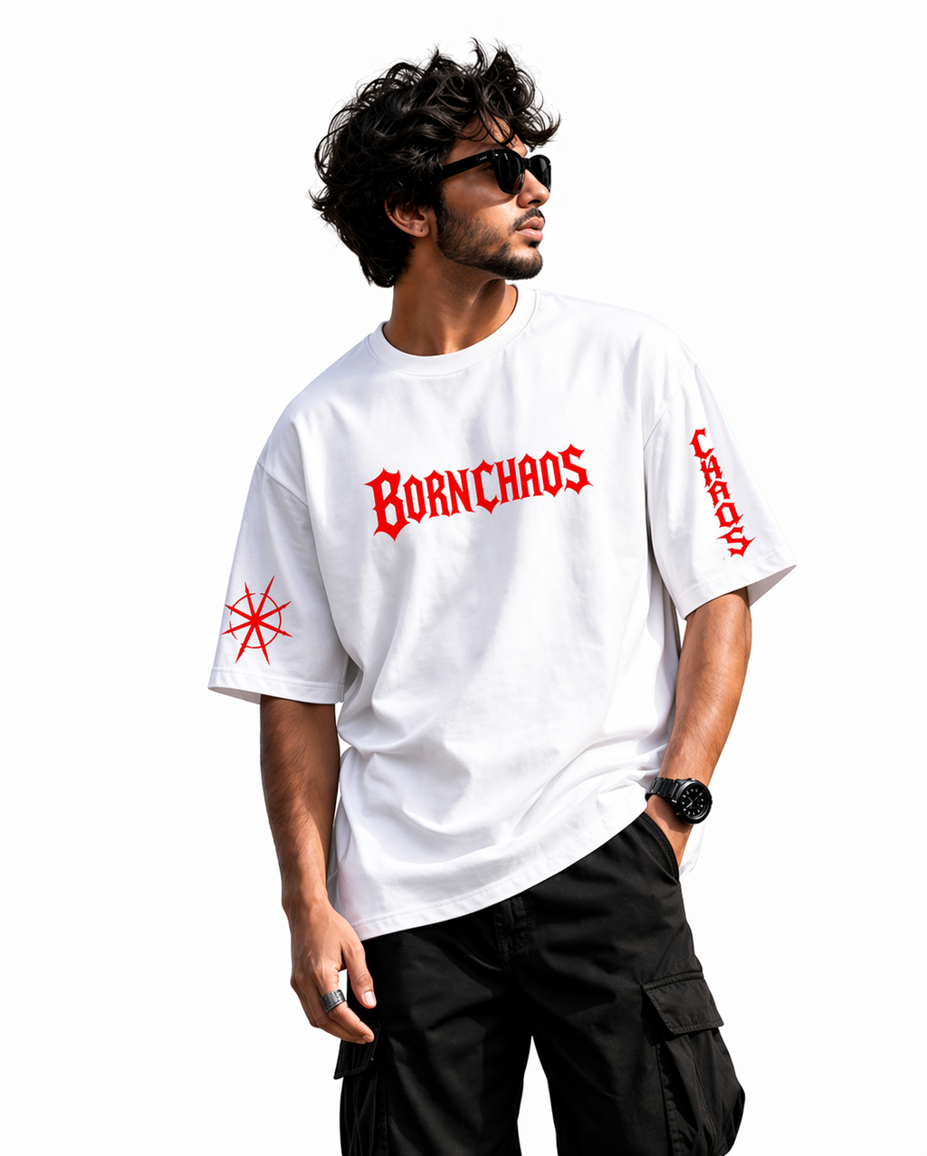 Born Chaos White Oversized Unisex T-Shirt