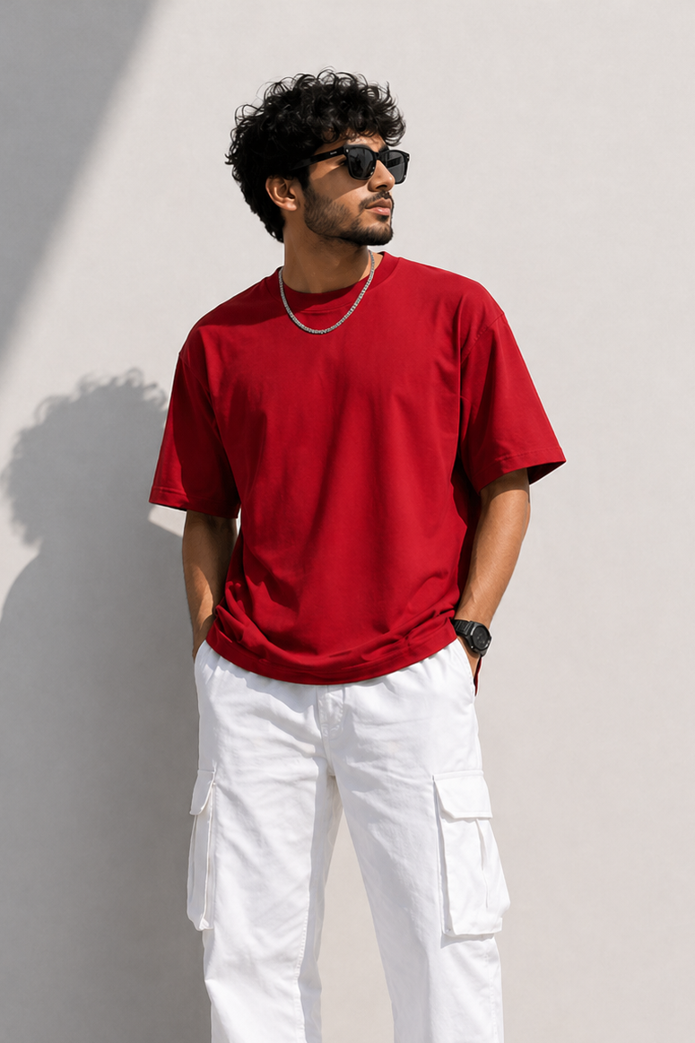 Red Plain Oversized T-Shirt | 100% Premium Cotton