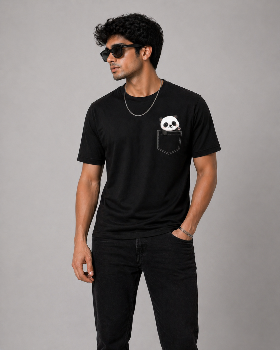 Quiet Companion – Panda Pocket Regular Fit T-Shirt
