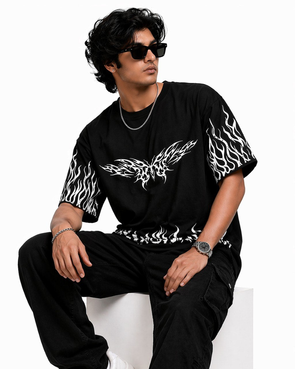 Flame butterfly Oversized unisex T-Shirt- Black