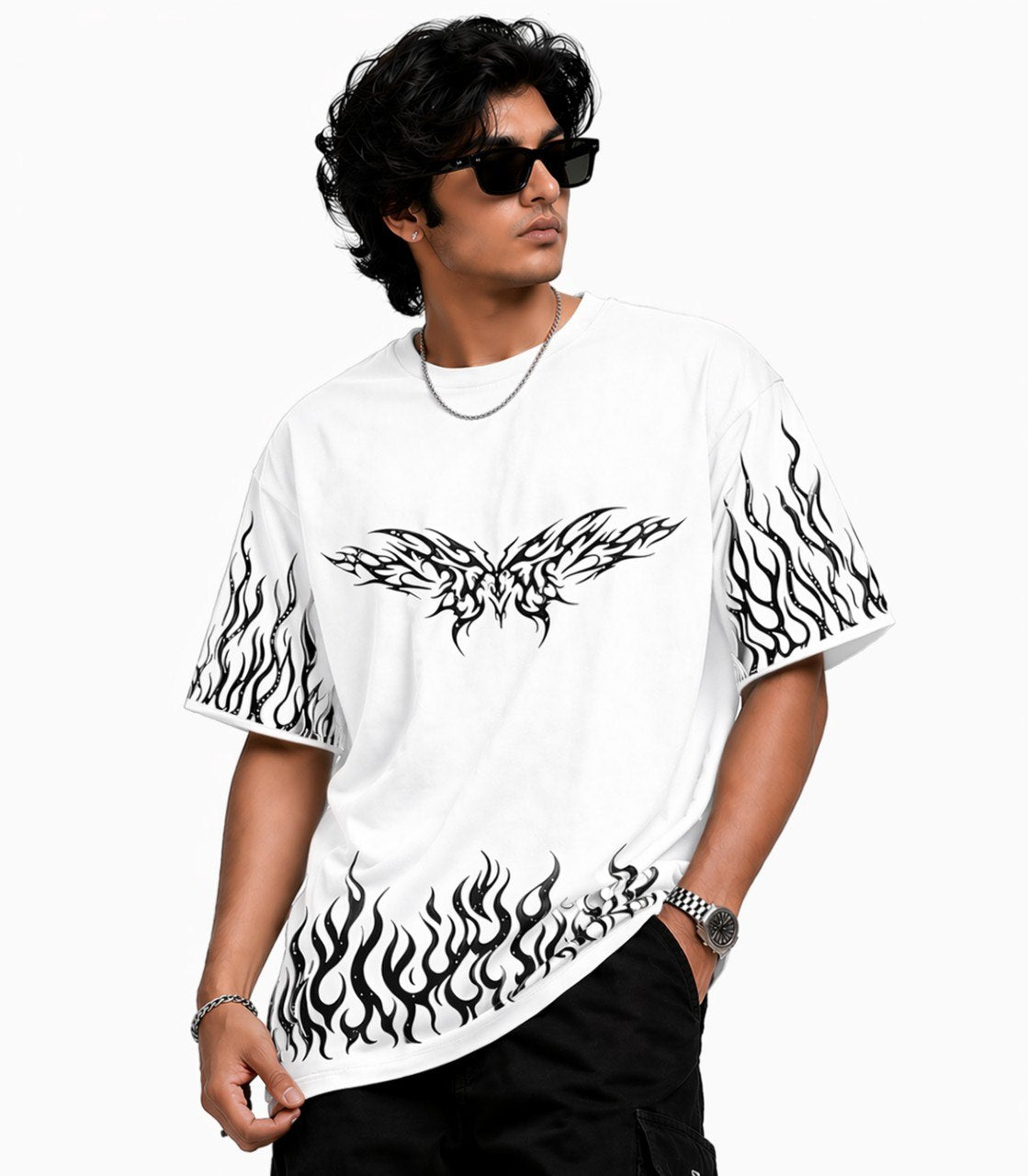 Flame butterfly Oversized unisex T-Shirt- White