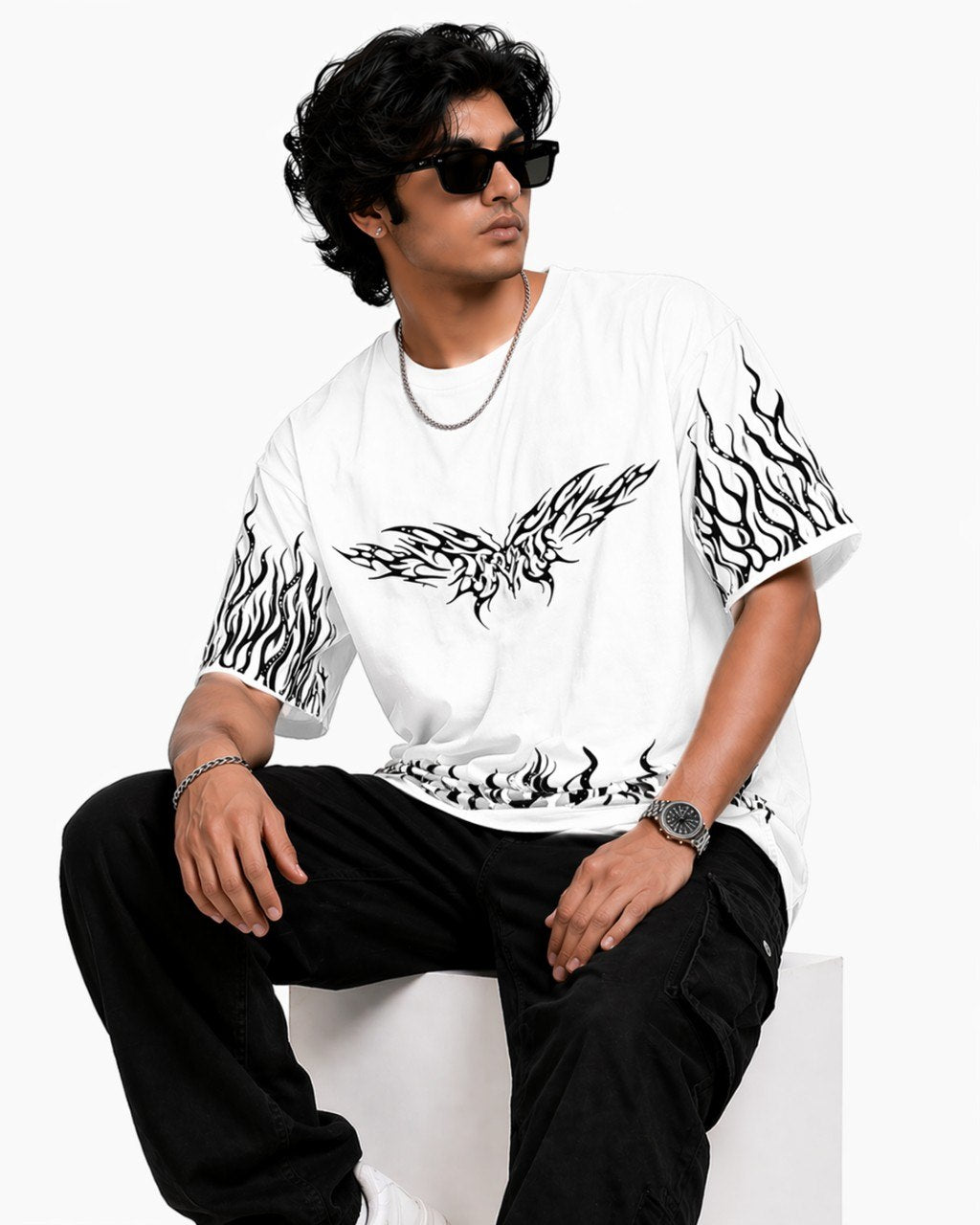 Flame butterfly Oversized unisex T-Shirt- White